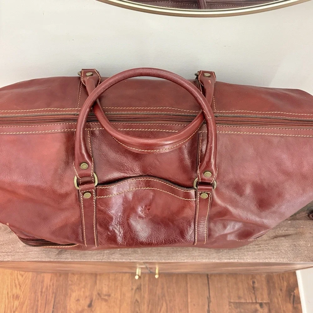 Italian Leather Rolling Duffel Bag Wheeled Weekender Carry On Luggage Brown